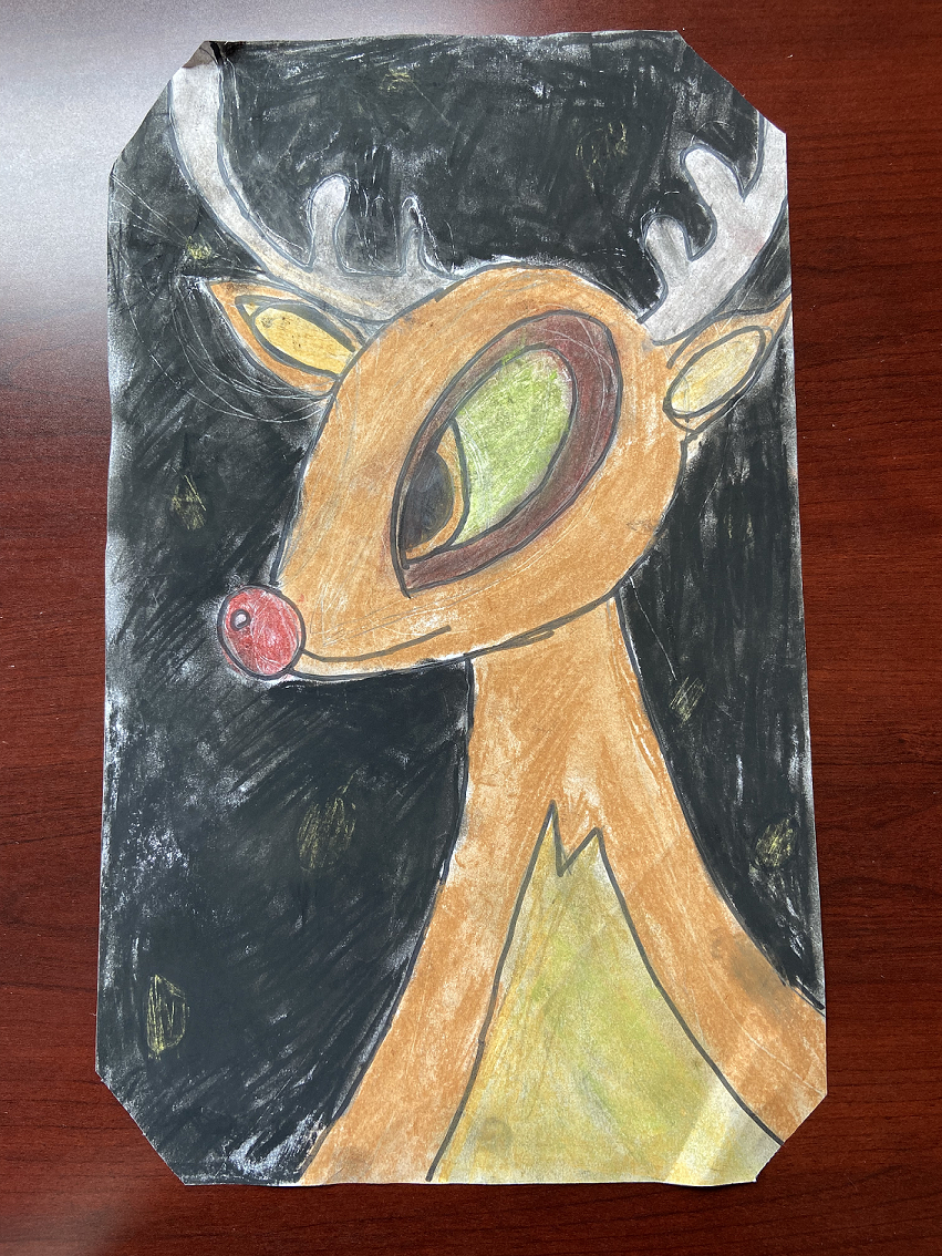 Drawing of Rudolph the Red nose reindeer by Artist Michael. 